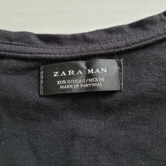 Zara Man black t-shirt short sleeved top with faux leather patches size small - Picture 5 of 10